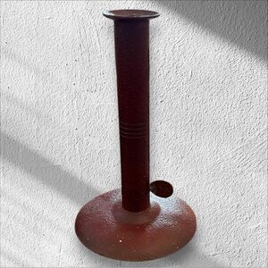 19TH C. PAINTED HOG SCRAPER CANDLESTICK With Side Push Up